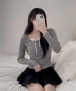 レースインレイヤー長袖Tシャツ(6color) GREY