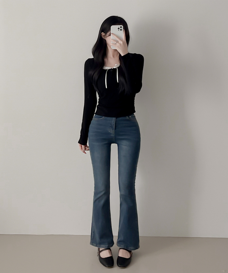 レースインレイヤー長袖Tシャツ(6color) BLACK