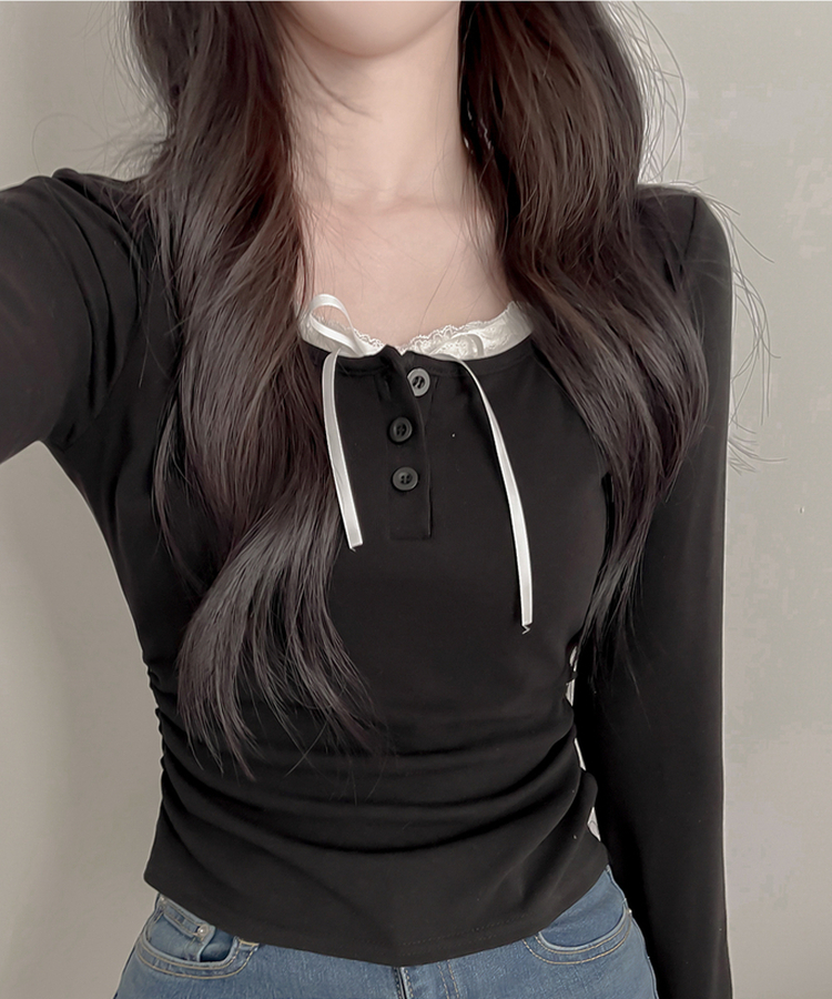 レースインレイヤー長袖Tシャツ(6color) BLACK