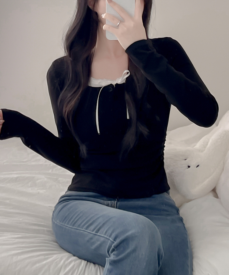 レースインレイヤー長袖Tシャツ(6color) BLACK