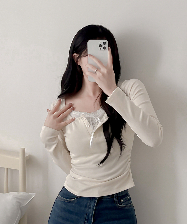 レースインレイヤー長袖Tシャツ(6color) BEIGE