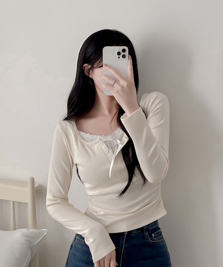 レースインレイヤー長袖Tシャツ(6color) BEIGE