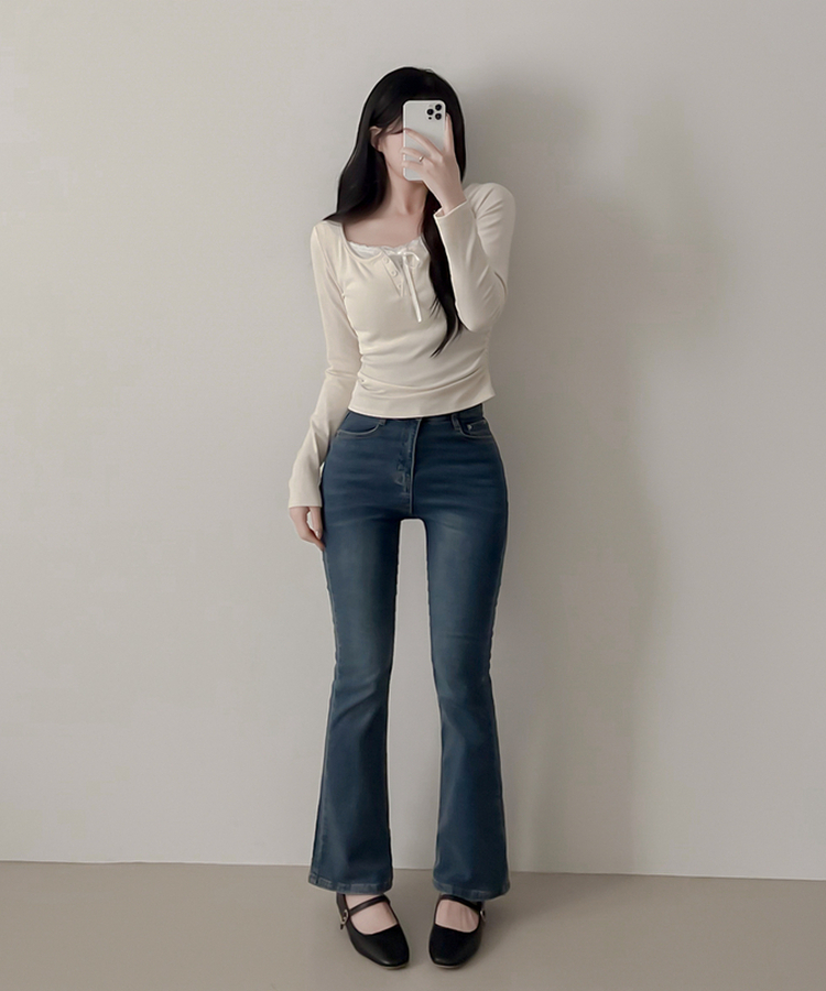 レースインレイヤー長袖Tシャツ(6color) BEIGE