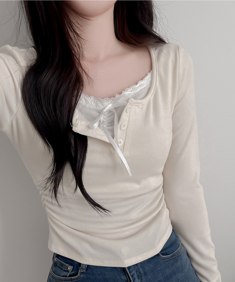 レースインレイヤー長袖Tシャツ(6color) BEIGE