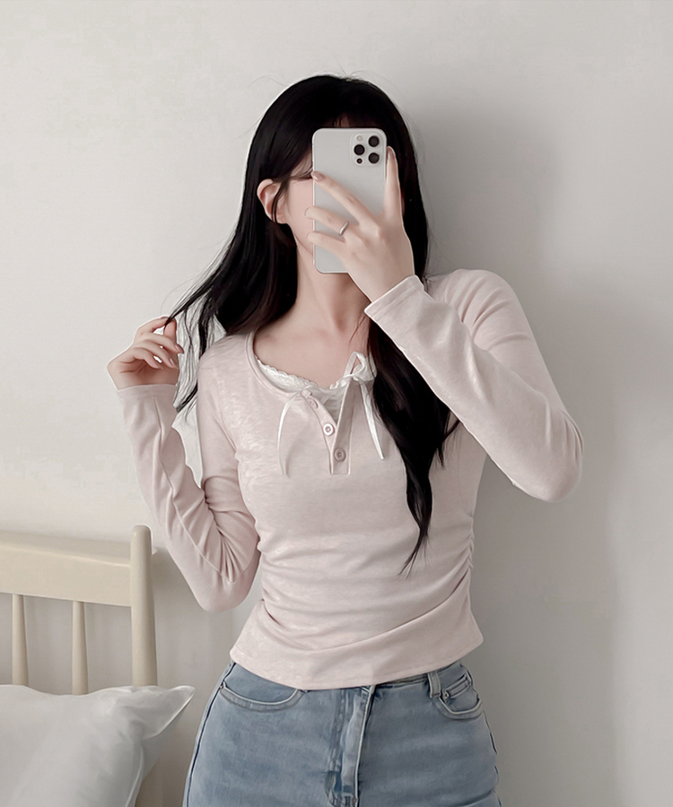 レースインレイヤー長袖Tシャツ(6color) PINK