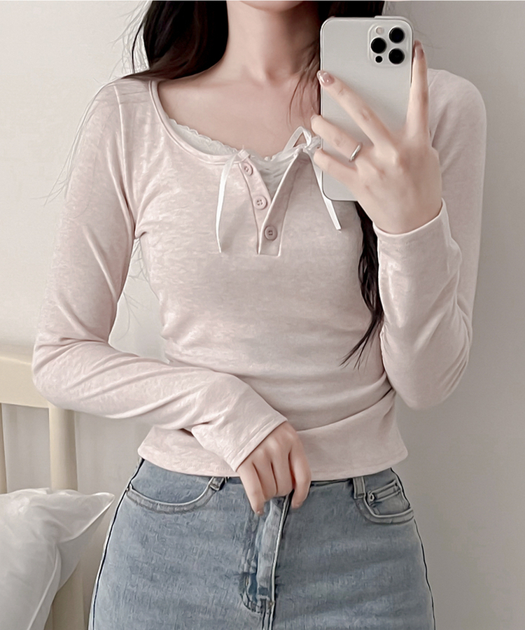 レースインレイヤー長袖Tシャツ(6color) PINK