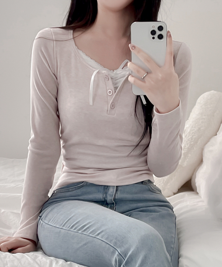 レースインレイヤー長袖Tシャツ(6color) PINK