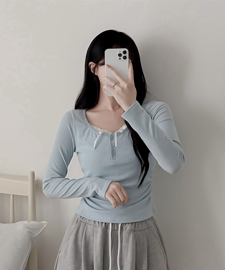 レースインレイヤー長袖Tシャツ(6color) SKY BLUE