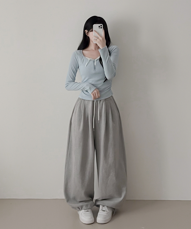 レースインレイヤー長袖Tシャツ(6color) SKY BLUE