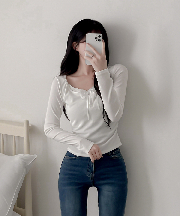 レースインレイヤー長袖Tシャツ(6color) IVORY