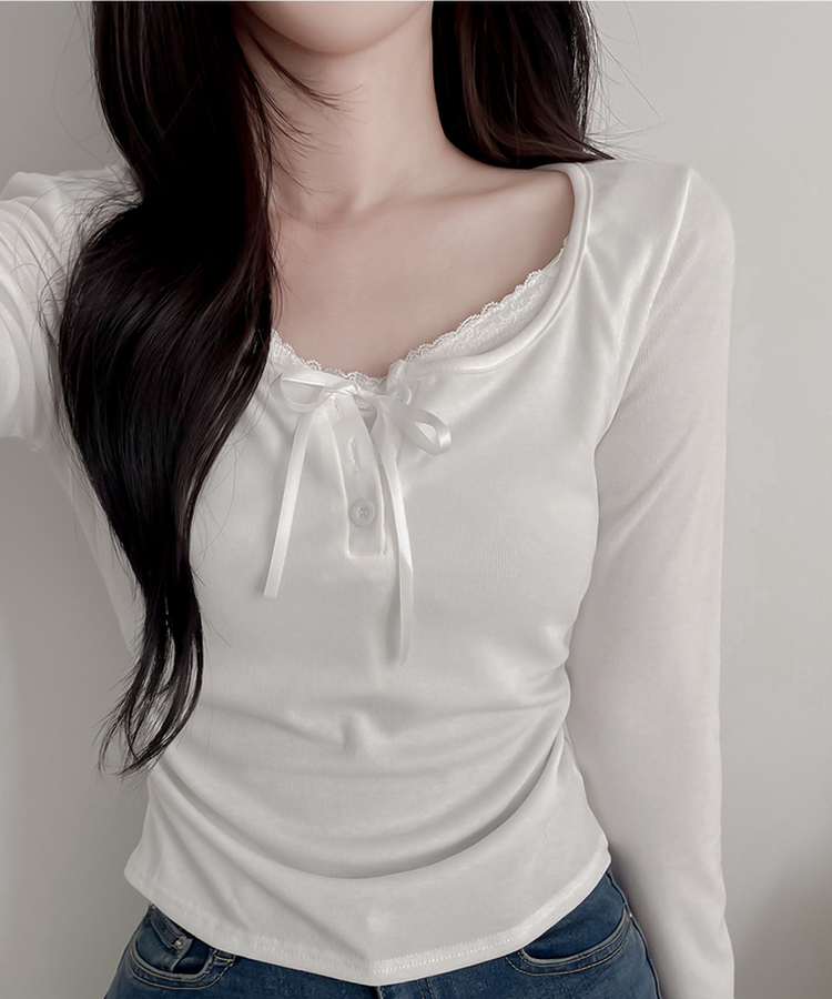 レースインレイヤー長袖Tシャツ(6color) IVORY