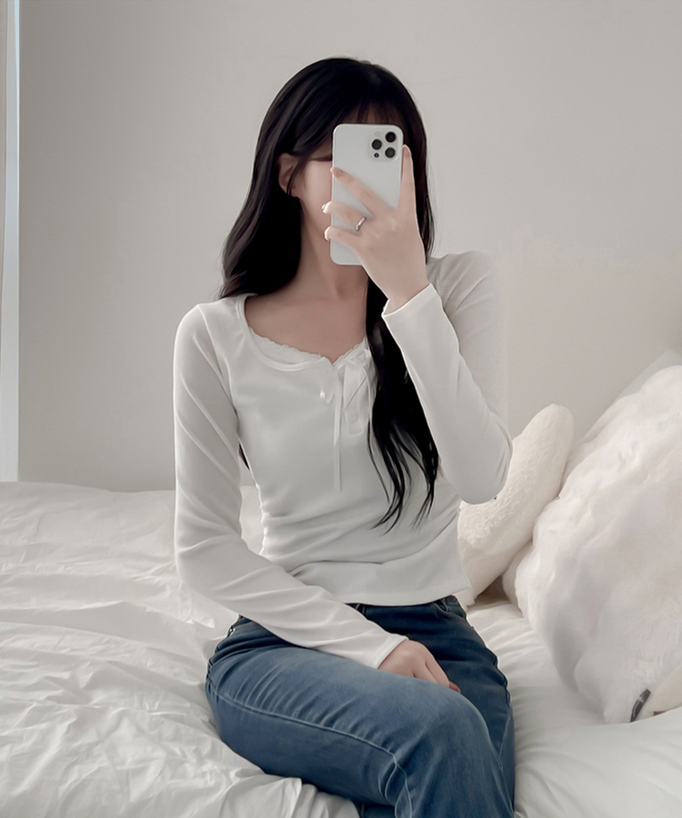 レースインレイヤー長袖Tシャツ(6color) IVORY