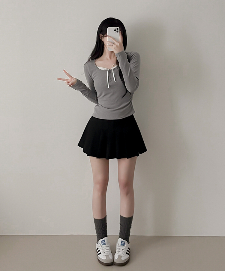 レースインレイヤー長袖Tシャツ(6color) GREY