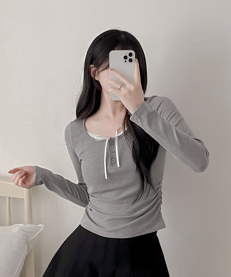 レースインレイヤー長袖Tシャツ(6color) GREY