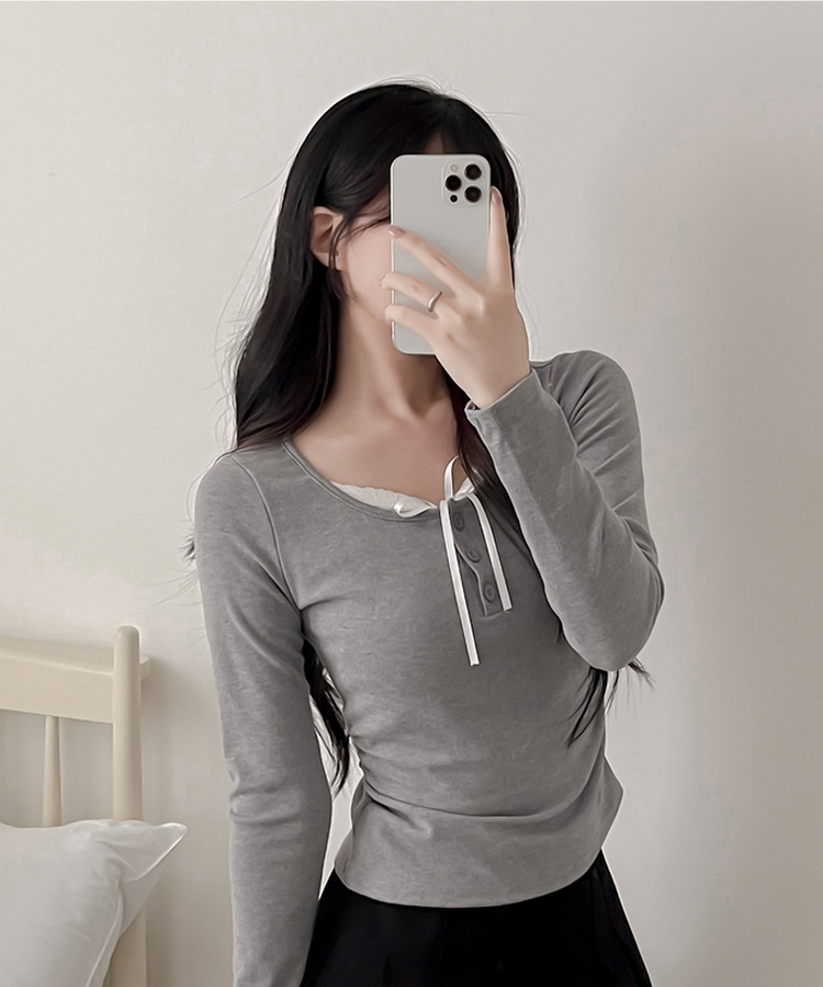 レースインレイヤー長袖Tシャツ(6color) GREY