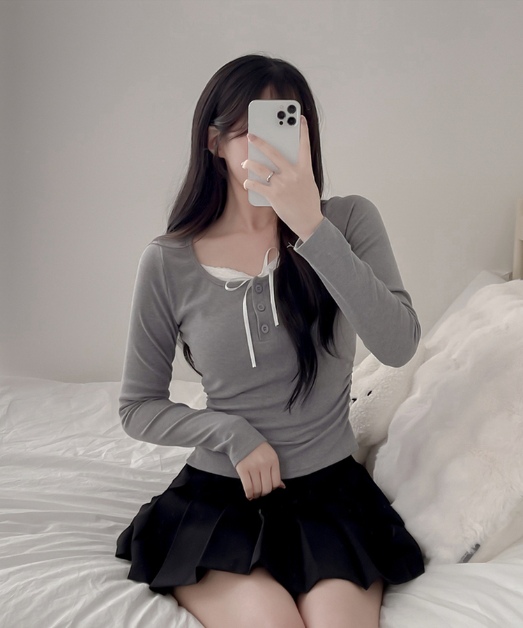 レースインレイヤー長袖Tシャツ(6color) GREY