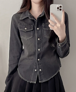 ディープウェーブデニムシャツ BLACK DENIM