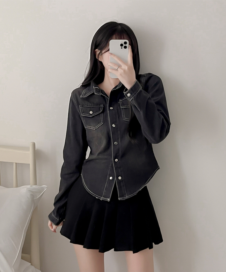 ディープウェーブデニムシャツ BLACK DENIM