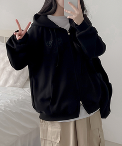 マイルドオーバーフードジップアップパーカー BLACK