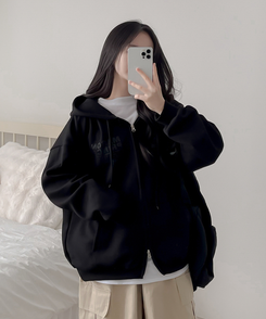 マイルドオーバーフードジップアップパーカー BLACK