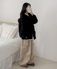 マイルドオーバーフードジップアップパーカー BLACK