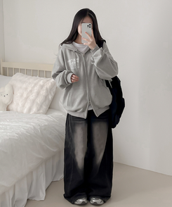 マイルドオーバーフードジップアップパーカー GREY