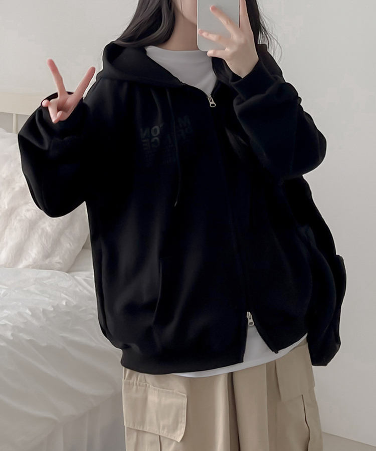 マイルドオーバーフードジップアップパーカー BLACK