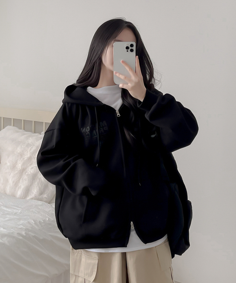 マイルドオーバーフードジップアップパーカー BLACK