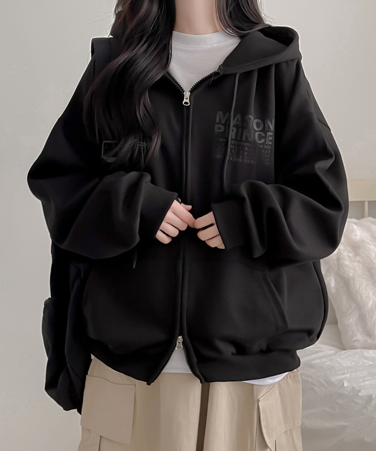 マイルドオーバーフードジップアップパーカー BLACK