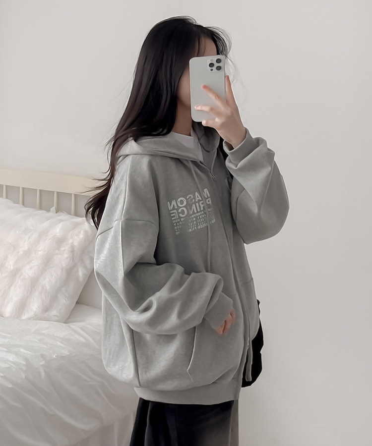 マイルドオーバーフードジップアップパーカー GREY