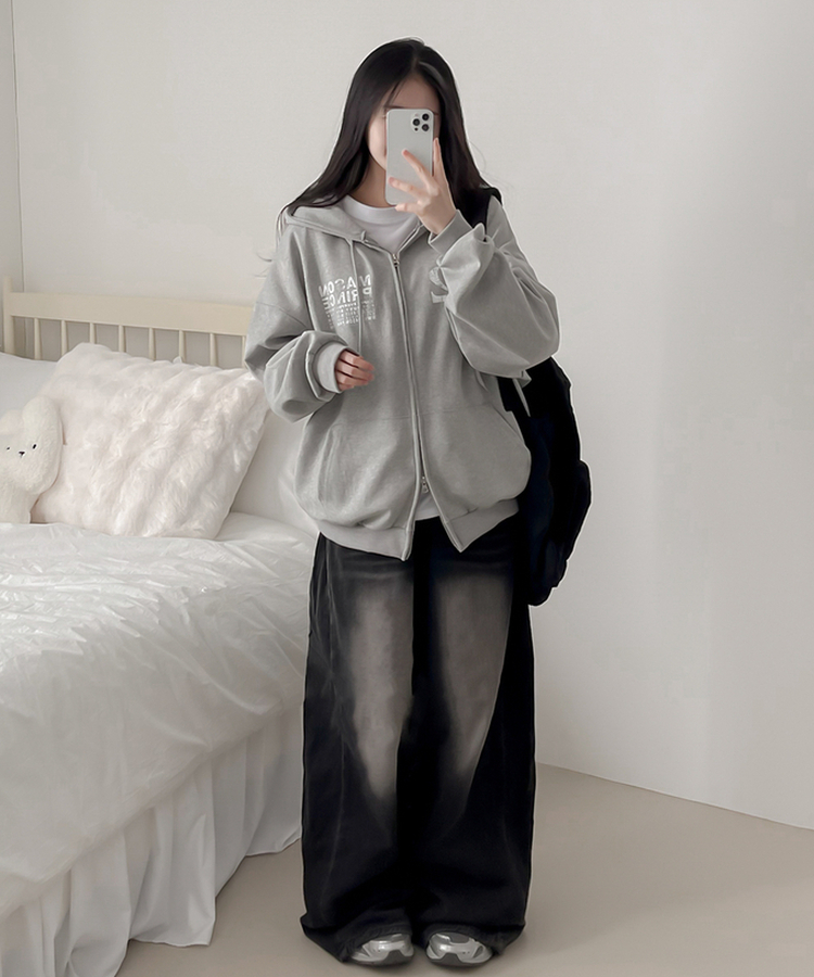 マイルドオーバーフードジップアップパーカー GREY