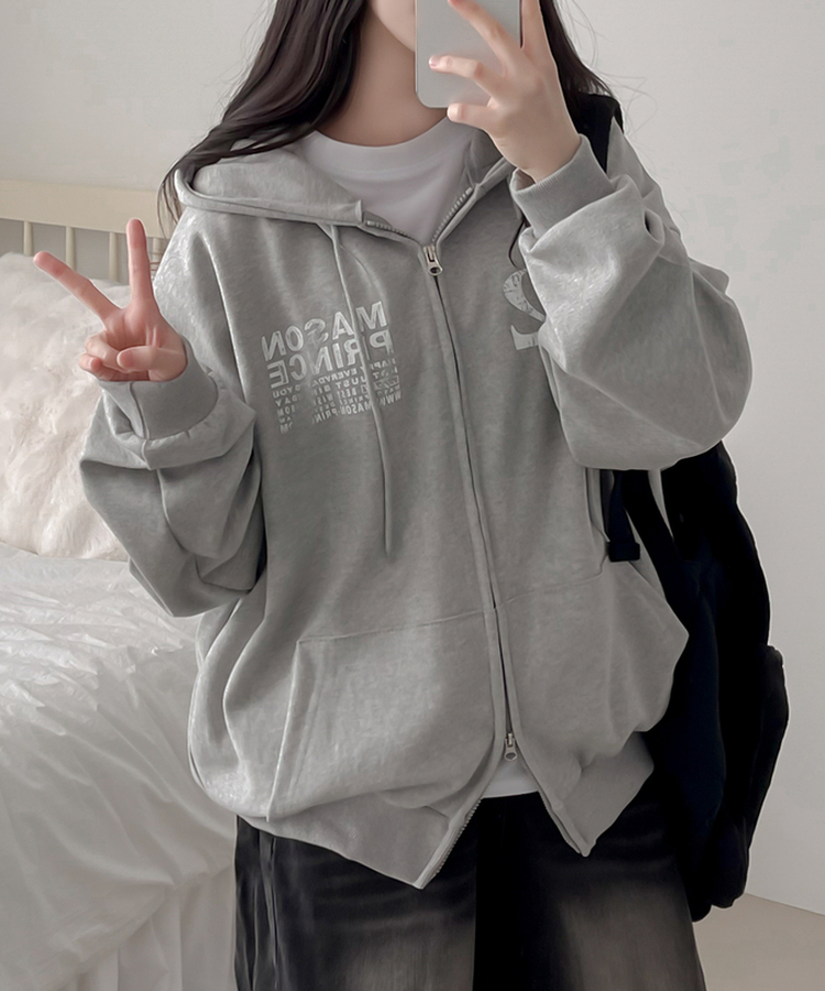 マイルドオーバーフードジップアップパーカー GREY