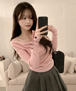 ボタン袖オフキャミソールレイヤードTシャツ PINK