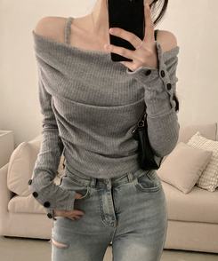 ボタン袖オフキャミソールレイヤードTシャツ GREY