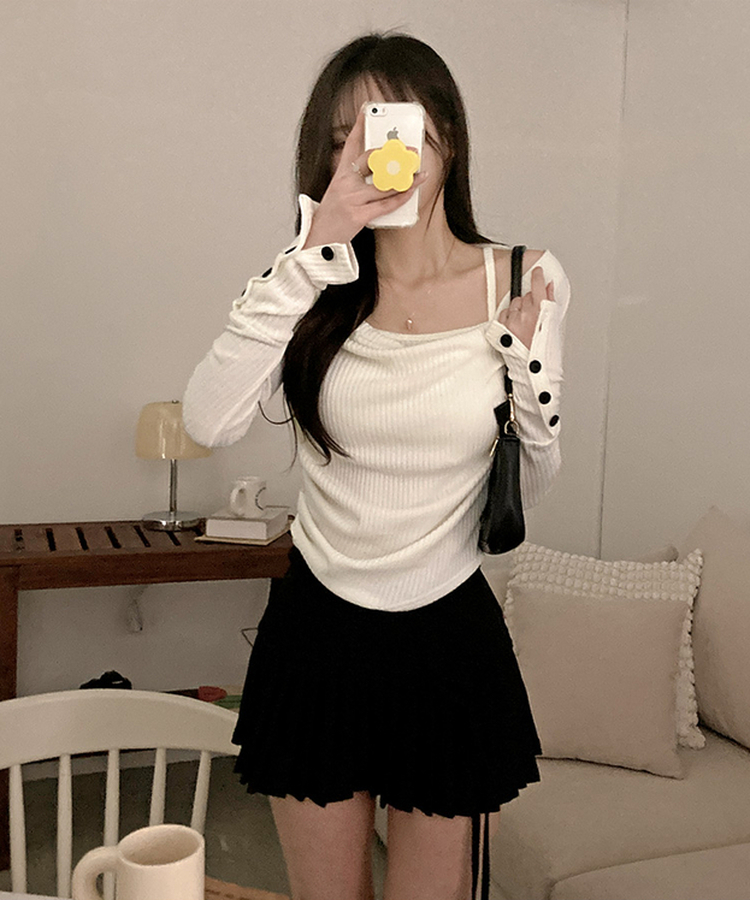 ボタン袖オフキャミソールレイヤードTシャツ IVORY