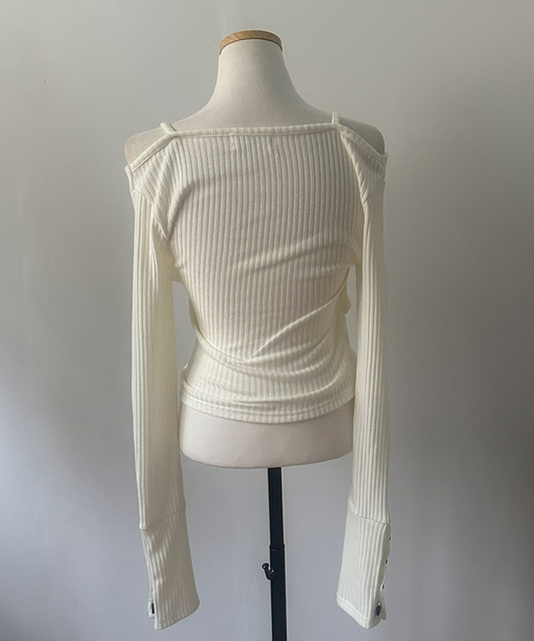 ボタン袖オフキャミソールレイヤードTシャツ