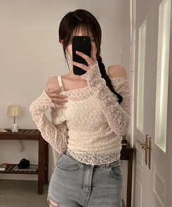 【SET】レースドレープシースルーオフショルトップス CREAM