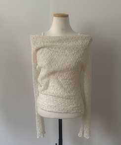 【SET】レースドレープシースルーオフショルトップス