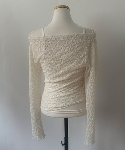 【SET】レースドレープシースルーオフショルトップス
