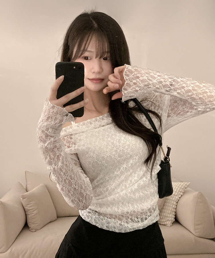 【SET】レースドレープシースルーオフショルトップス IVORY