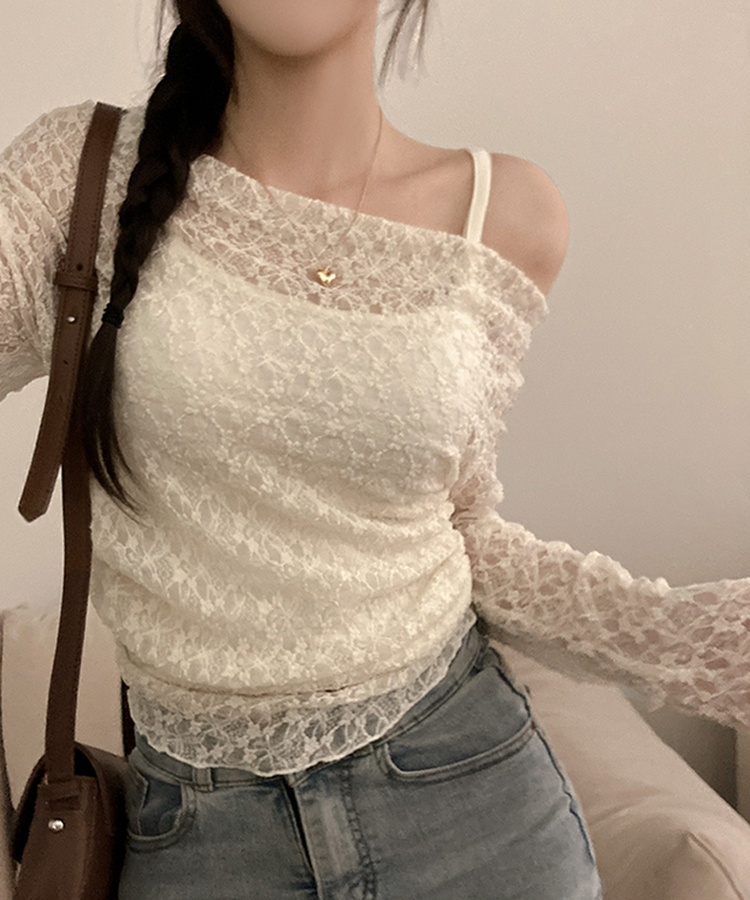 【SET】レースドレープシースルーオフショルトップス CREAM