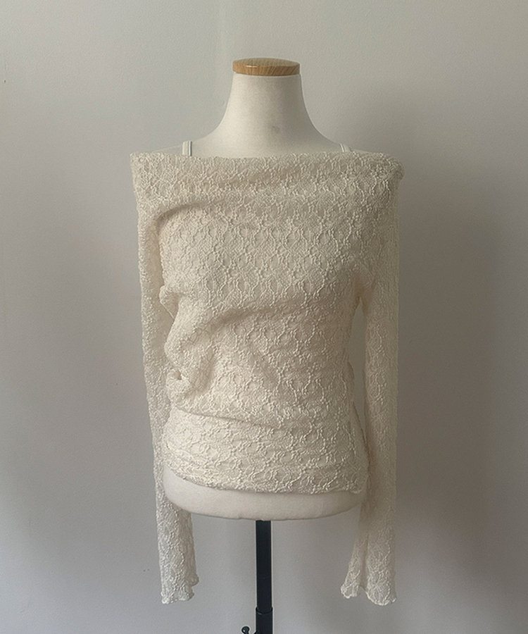 【SET】レースドレープシースルーオフショルトップス