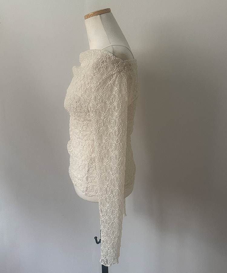 【SET】レースドレープシースルーオフショルトップス