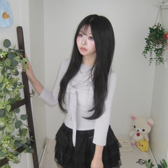 スリムリボン7分袖Tシャツ GREY