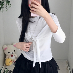 スリムリボン7分袖Tシャツ IVORY