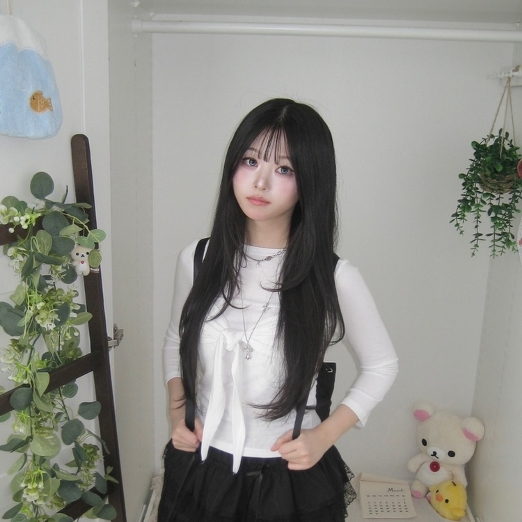 슬림 부들 리본 타이 7부 반팔 긴팔 티셔츠 봄 개강 가 아이보리