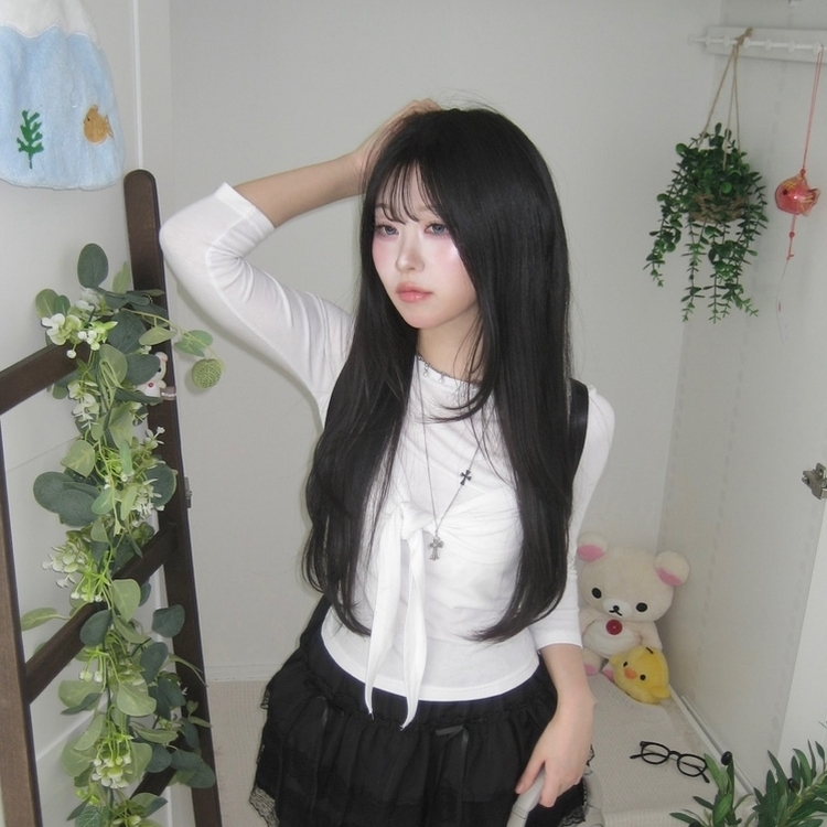 슬림 부들 리본 타이 7부 반팔 긴팔 티셔츠 봄 개강 가 아이보리