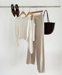 【丈別】ピンタックカットワイドスラックス