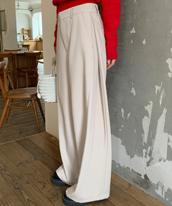 【丈別】ピンタックカットワイドスラックス BEIGE