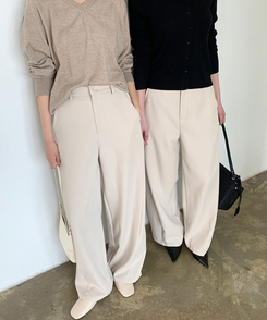 【丈別】ピンタックカットワイドスラックス BEIGE